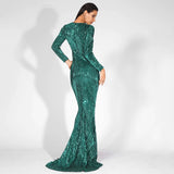 Never Enough Green Sequin Long Sleeve Maxi Fishtail Dress - Fashion Genie Boutique