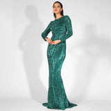 Never Enough Green Sequin Long Sleeve Maxi Fishtail Dress - Fashion Genie Boutique