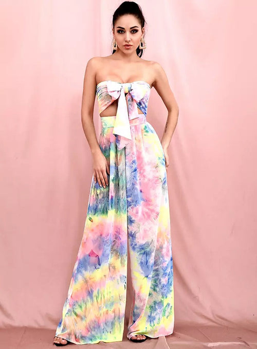 Libby Multi Tie-Dye Print Changeable Top & Wide Leg Trousers Co-Ord - Fashion Genie Boutique