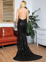 Ecstasy Black Plunge Sequin Maxi Fishtail Gown Dress - Fashion Genie Boutique