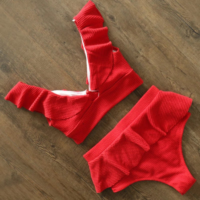 Maggie Red Ruffle Bikini Swimsuit - Fashion Genie Boutique