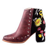 Texas Burgundy Embroidered Ankle Boot - Fashion Genie Boutique