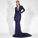 Always Dreaming Navy Long Sleeve Fishtail Maxi Gown Dress - Fashion Genie Boutique
