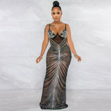 Love Affair Black Mesh Rhinestone Embellished Maxi Dress - Fashion Genie Boutique