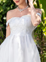 Sheer Romance White Bardot Tulle Maxi Gown Dress - Fashion Genie Boutique