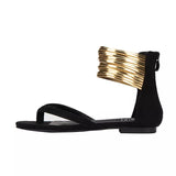 On Trend Black Gold Band Flat Sandals - Fashion Genie Boutique
