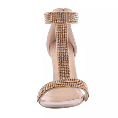 Rock Chic Beige Crystal Embellished Stiletto Shoes - Fashion Genie Boutique