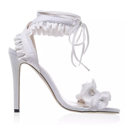Chrissy White Ruffle High Heel Shoes - Fashion Genie Boutique