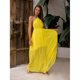 Leonie Yellow Halter Floaty Maxi Dress - Fashion Genie Boutique
