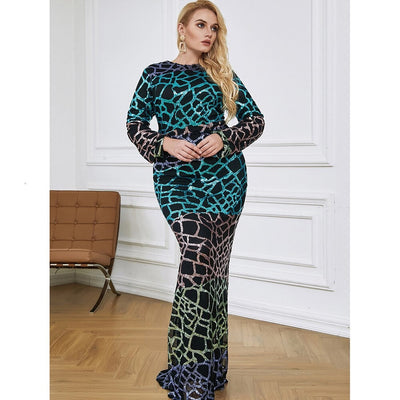Curve Appeal Black Sequin Long Sleeve Fishtail Maxi Dress - Plus - Fashion Genie Boutique