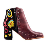 Texas Burgundy Embroidered Ankle Boot - Fashion Genie Boutique
