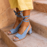 Elita Beige Wrap Around Block Heel Shoes - Fashion Genie Boutique