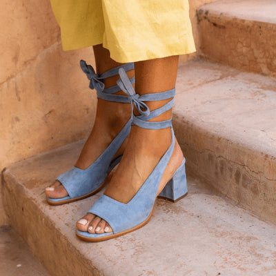 Elita Blue Wrap Around Block Heel Shoes - Fashion Genie Boutique