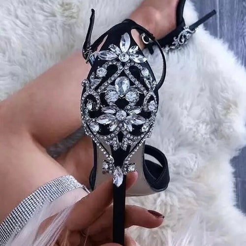 Rebel Dreams Black Crystal Embellished Heel Shoes - Fashion Genie Boutique