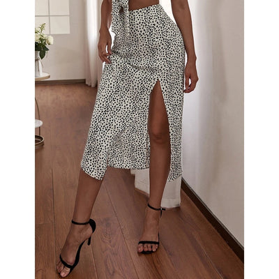Davina White Polka Dot Split Midi Skirt - Fashion Genie Boutique