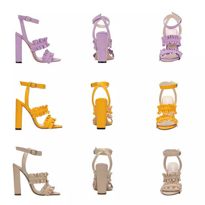 Diamond Girl Ruffle Platform Block Heels - Fashion Genie Boutique