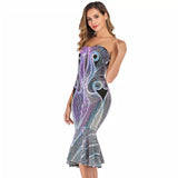 Mermaid Black Iridescent Strapless Ruffle Hem Midi Dress - Fashion Genie Boutique