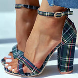 Love Affair Green Tartan Block Heel Shoes - Fashion Genie Boutique