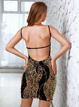 Fun For Now Black & Gold Sequin Mini Dress - Fashion Genie Boutique