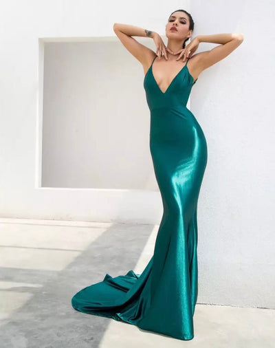 Elegantly Blissful Green Slinky Maxi Dress - Fashion Genie Boutique