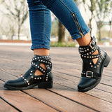 Glamorous Rock Black Studded Ankle Boot - Fashion Genie Boutique