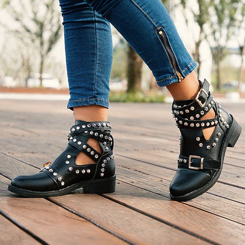 Glamorous Rock Black Studded Ankle Boot - Fashion Genie Boutique