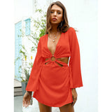 Sultry Nights Red Long Sleeve Cut Out Mini Dress - Fashion Genie Boutique
