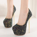 Out Of Reach Black Sequin Platform Stiletto Heels - Fashion Genie Boutique
