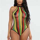 Coast Of Italy Stripe Halter Mesh Swimsuit - Fashion Genie Boutique