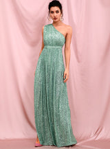 Sparkle All Night Green One Shoulder Sequin Maxi Dress - Fashion Genie Boutique