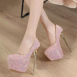 Out Of Reach Pink Sequin Platform Stiletto Heels - Fashion Genie Boutique