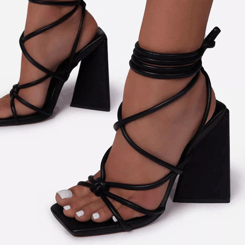 Certified Lover Black Block Strappy Sandals - Fashion Genie Boutique