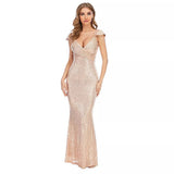 Pearlescent Gold Cold Shoulder Maxi Fishtail Dress - Fashion Genie Boutique