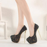 Out Of Reach Black Sequin Platform Stiletto Heels - Fashion Genie Boutique