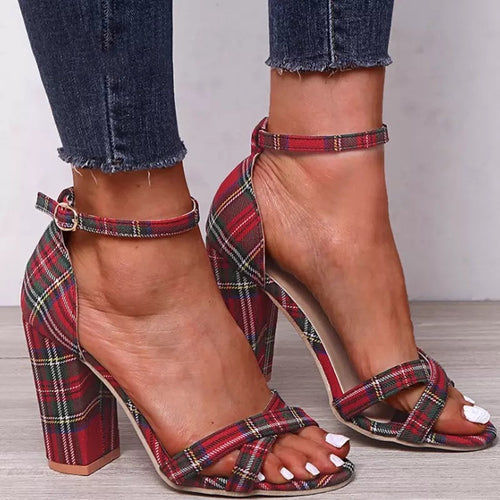 Love Affair Red Tartan Block Heel Shoes - Fashion Genie Boutique