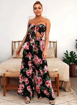 Getaway Black Floral Print Changeable Top & Wide Leg Trousers Co-Ord - Fashion Genie Boutique