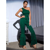 My Valentine Green One Shoulder Flare Leg Jumpsuit - Fashion Genie Boutique