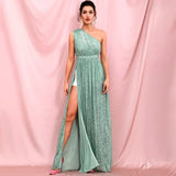 Sparkle All Night Green One Shoulder Sequin Maxi Dress - Fashion Genie Boutique