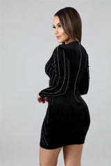 Cafe Society Black Long Sleeve Rhinestone Mini Dress - Fashion Genie Boutique