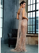 Glam Squad Gold Asymmetrical Glitter High Split Maxi Dress - Fashion Genie Boutique