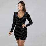 Cafe Society Black Long Sleeve Rhinestone Mini Dress - Fashion Genie Boutique