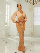 Dreaming About You Gold Long Lantern Sleeve Maxi Dress - Fashion Genie Boutique
