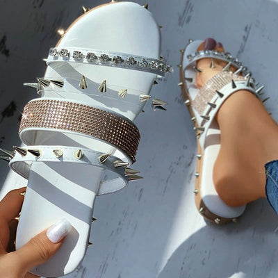 A Million Dreams White Studded Rhinestone Sandals - Fashion Genie Boutique