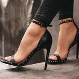 Rock Chic Beige Studded Patent Stiletto Sandal - Fashion Genie Boutique