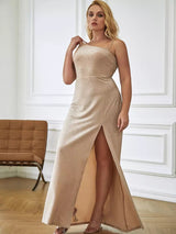Dirty Dancing Nude One Shoulder High Split Maxi Dress - Plus - Fashion Genie Boutique