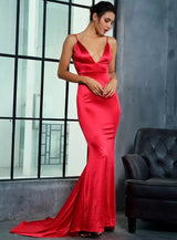 Elegantly Blissful Red Slinky Maxi Dress - Fashion Genie Boutique