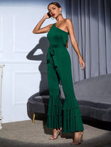 My Valentine Green One Shoulder Flare Leg Jumpsuit - Fashion Genie Boutique