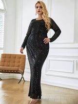 Wanderlust Black Sequin Long Sleeve Maxi Dress - Plus - Fashion Genie Boutique
