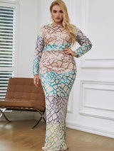 Curve Appeal Gold Sequin Long Sleeve Fishtail Maxi Dress - Plus - Fashion Genie Boutique