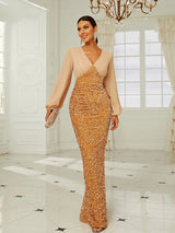 Dreaming About You Gold Long Lantern Sleeve Maxi Dress - Fashion Genie Boutique